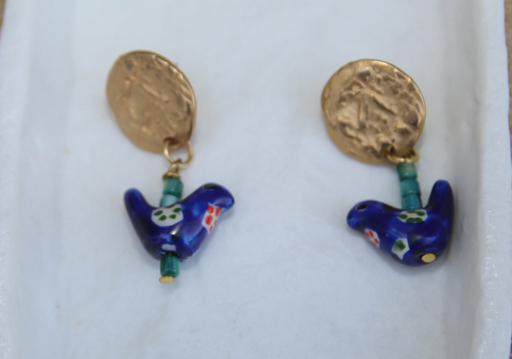 Brincos Passarinho de ceramica