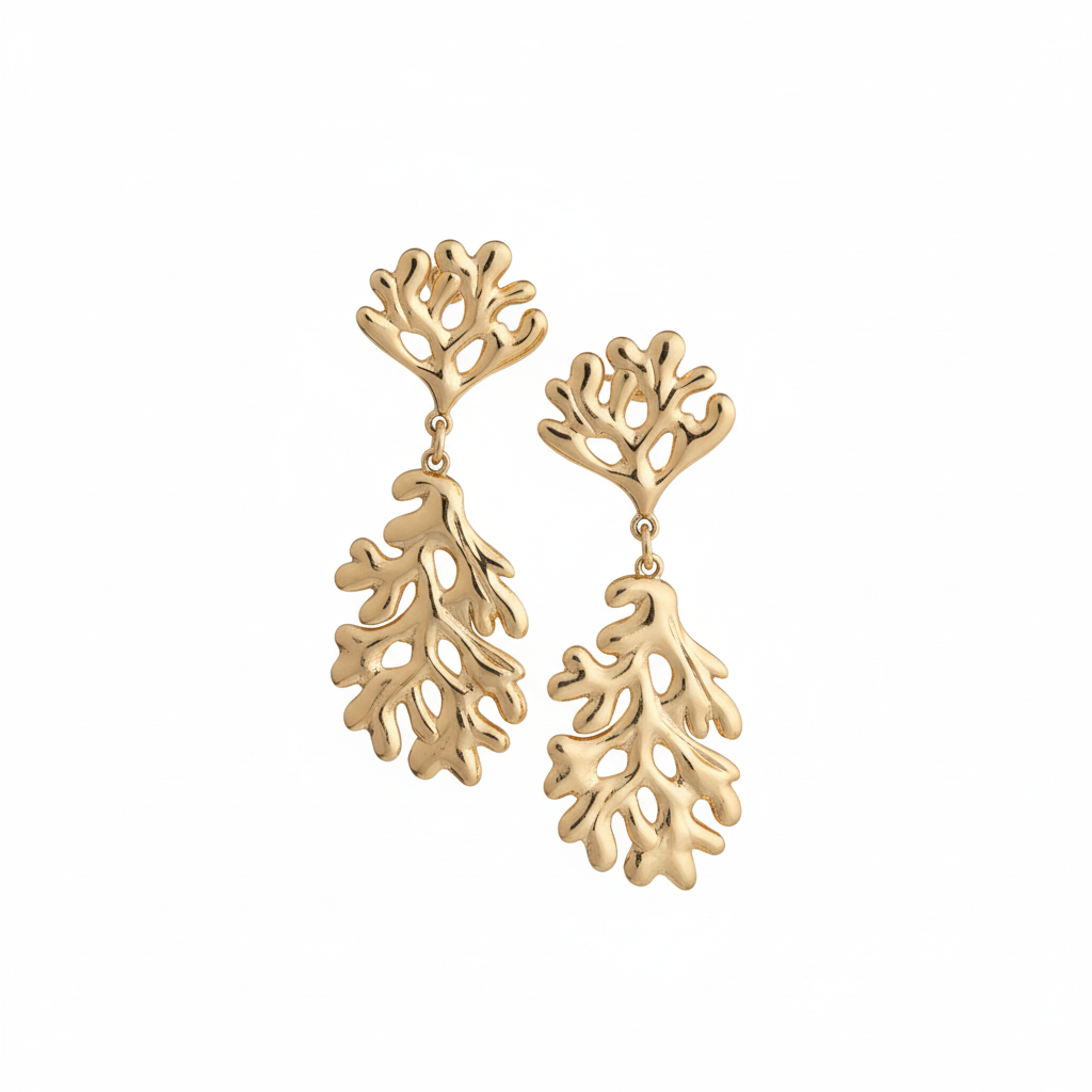 Brincos Coral de aço inoxidável, em fundo branco