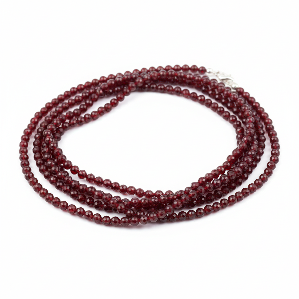 Colar de granada vermelho em fundo branco