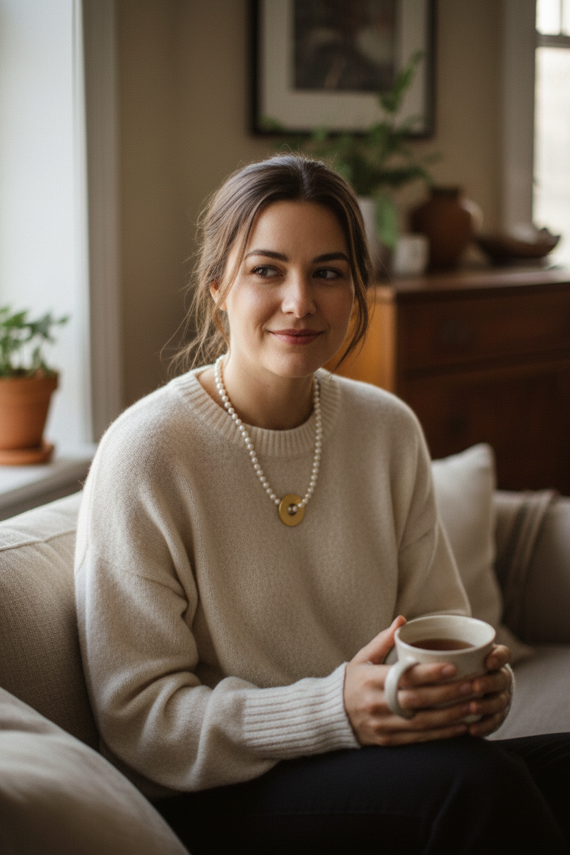 Colar de pérolas em modelo