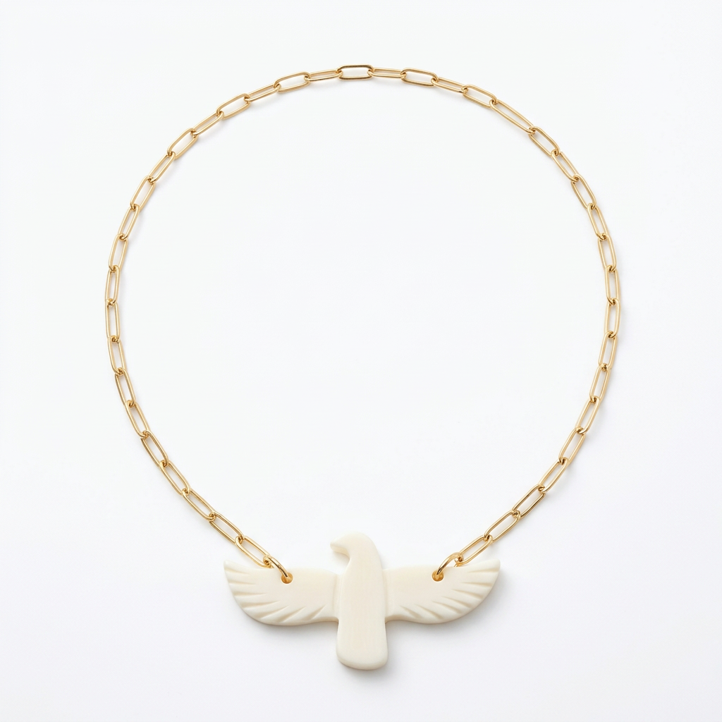 Colar Espírito Santo de aço com pendente acrílico, em fundo branco