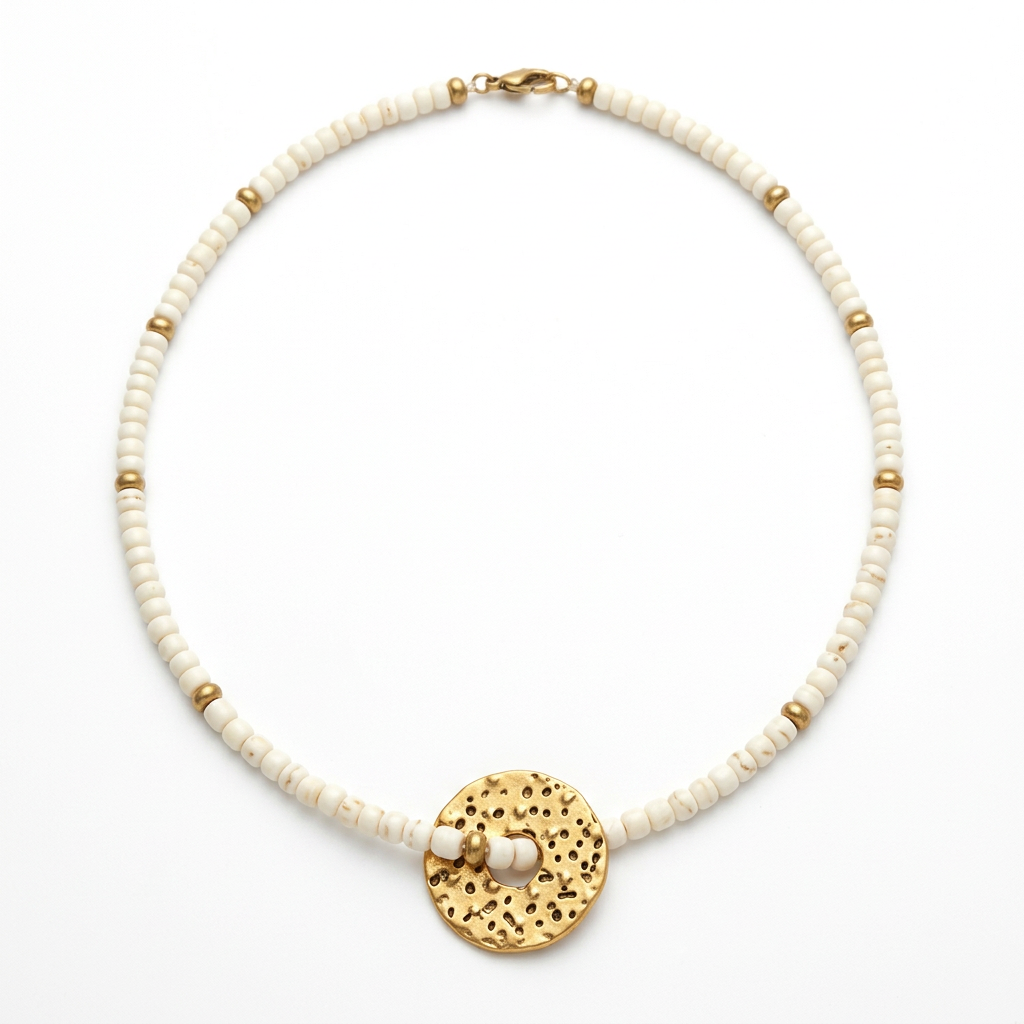 Colar Guida de ágatas com argola dourada, em fundo branco