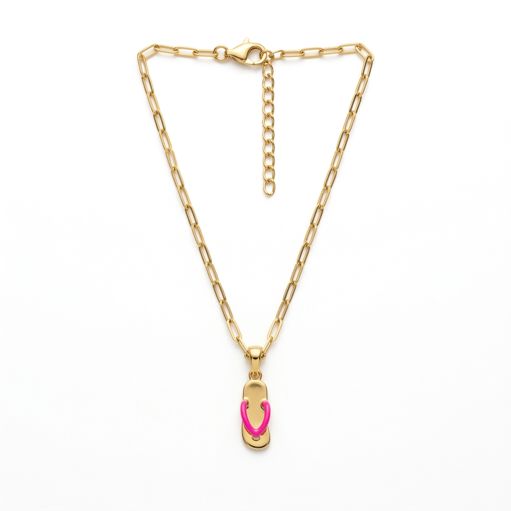 Colar Havaiana dourado rosa-choque em fundo branco