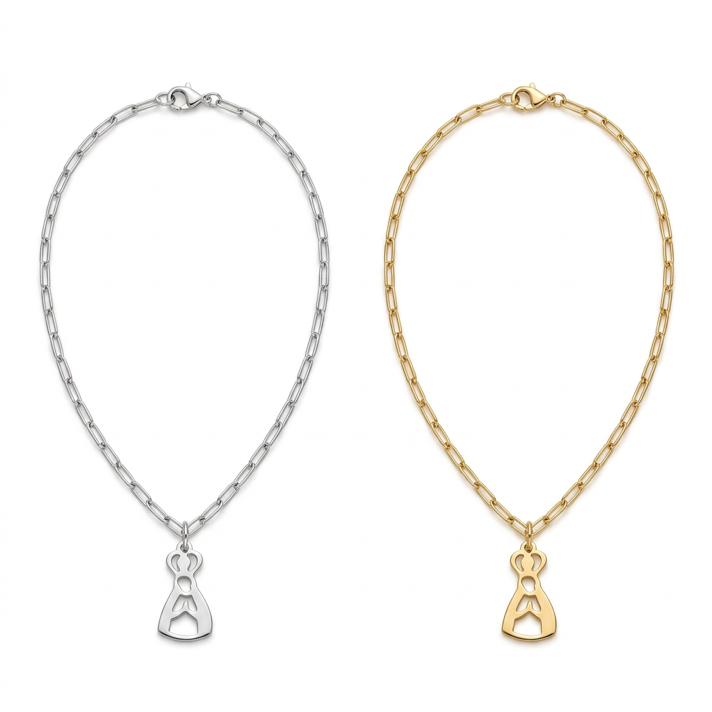 Colar Nossa Senhora de Fátima em prata e dourado