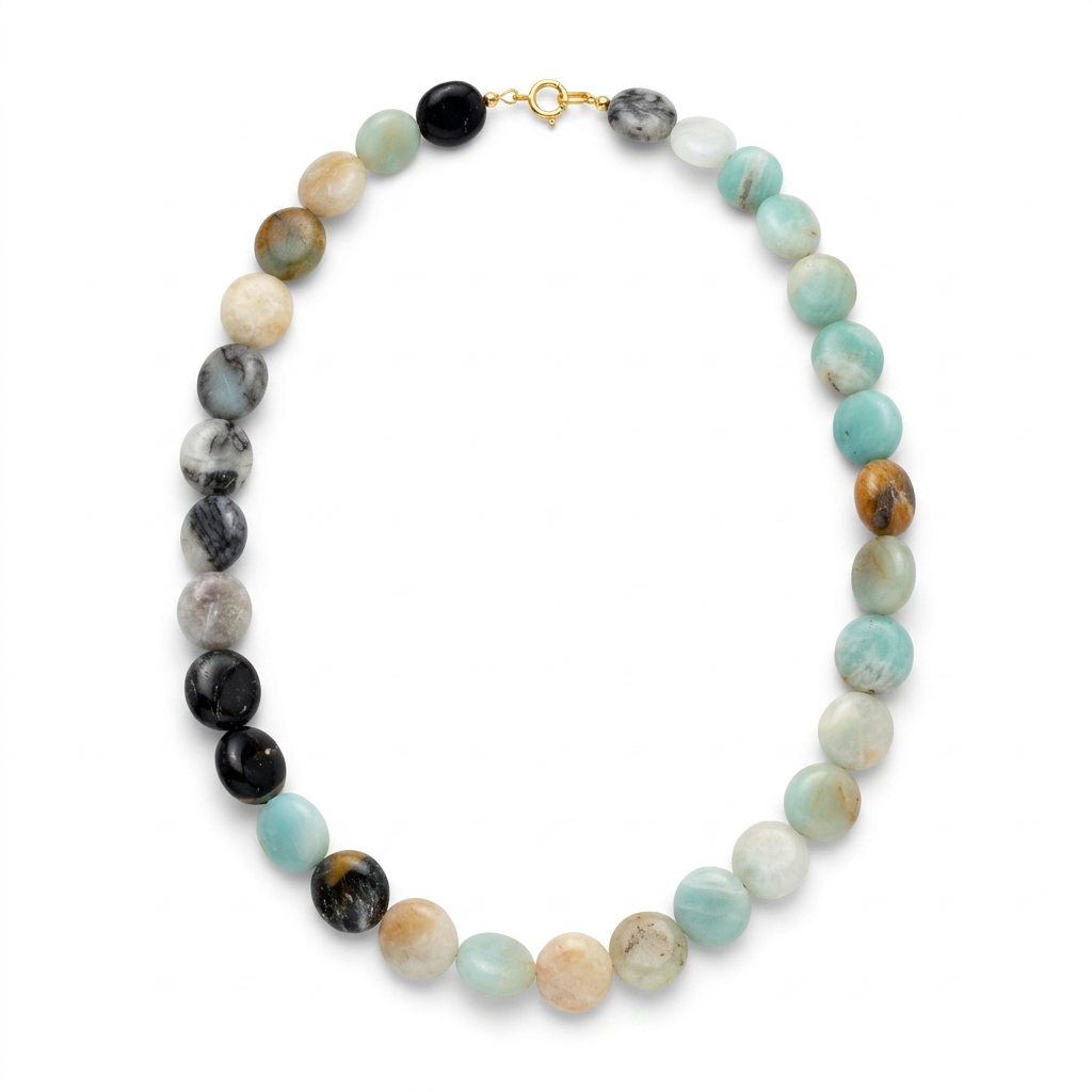 Colar Stone de amazonite, mesclado, em fundo branco