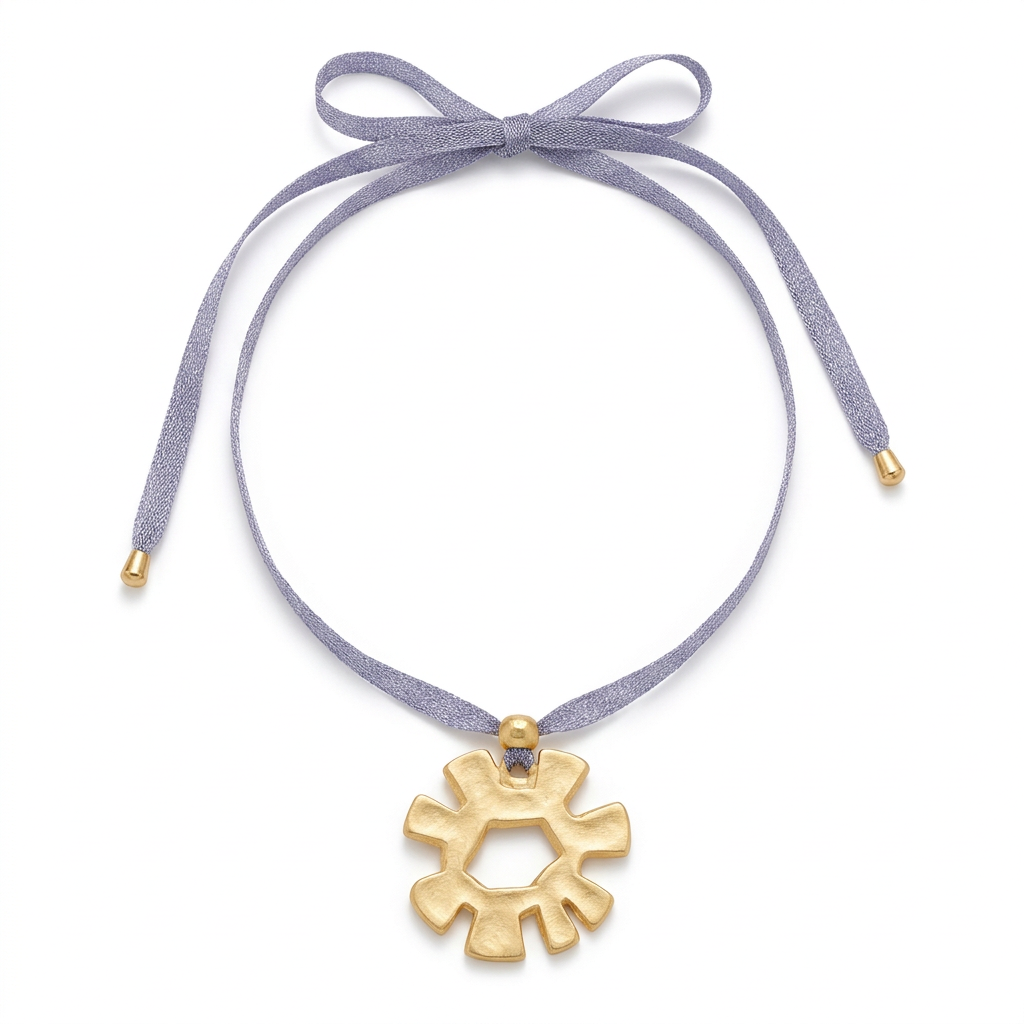 Colar Summer de fio de rede, com flor e fio azul, em fundo branco
