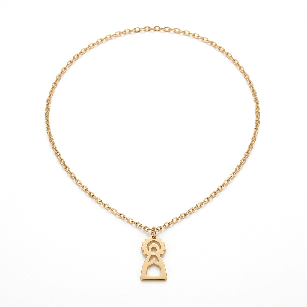 Colar Vaticano de aço com medalha de Nossa Senhora, em fundo branco