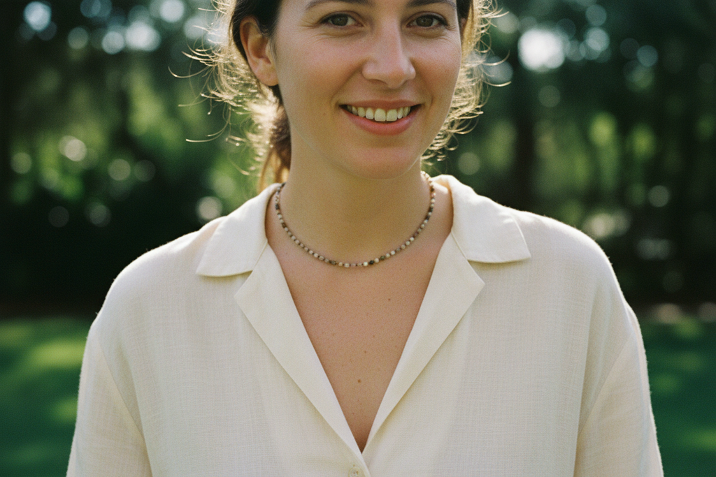 Colar Zen em modelo - ambiente descontraído