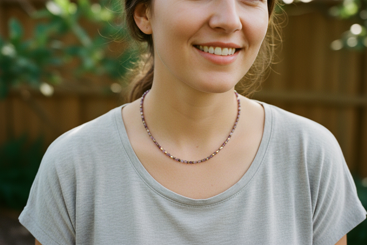 Colar Zen Lavanda Suave em modelo