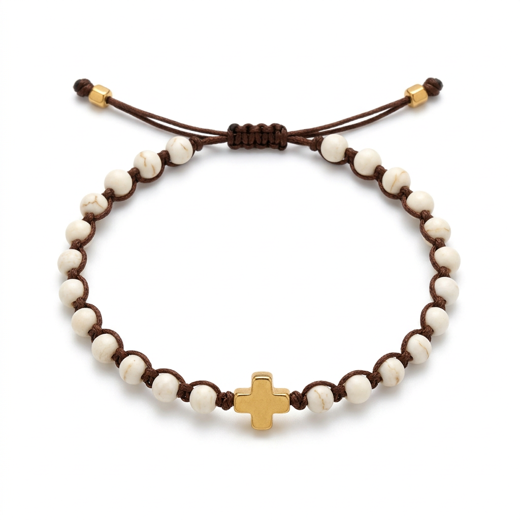 Pulseira Faith de seda com cristais, em fundo branco